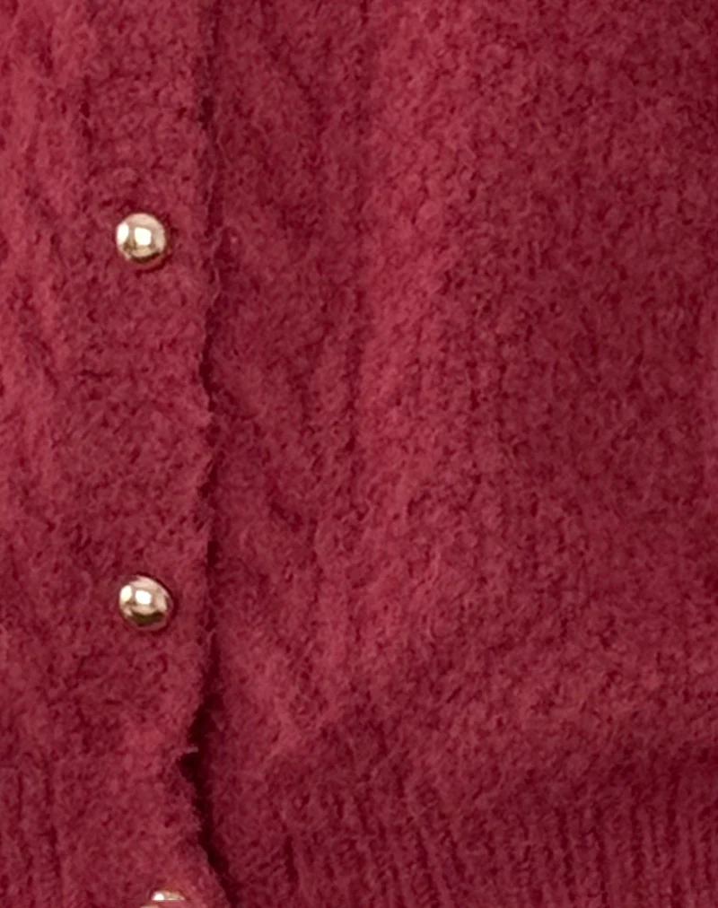 Aceso Cardigan in Brush Knit Burgundy - Image 6