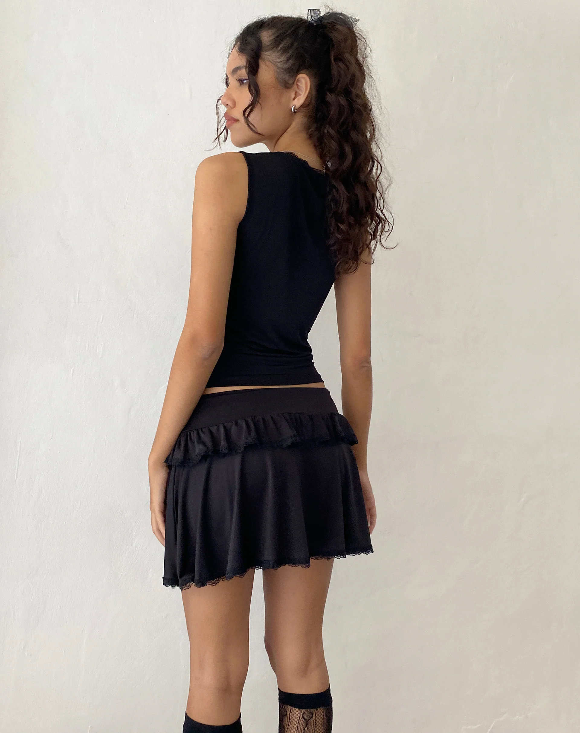 Addalyn Lace Trim Mini Skirt in Black - Image 5