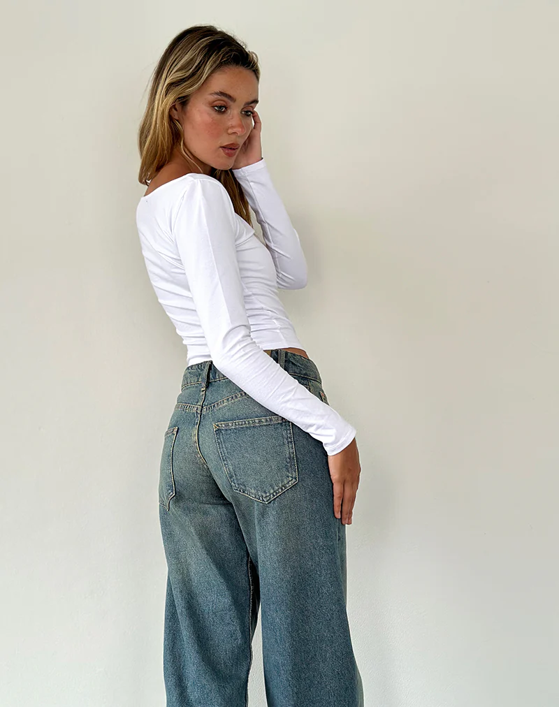 Amabon Long Sleeve Top in White - Image 3