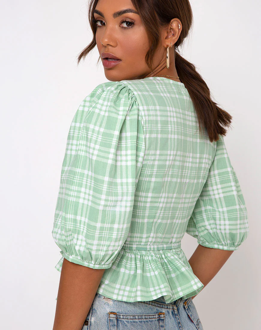 Amiya Top in Table Cloth Neo Mint - Image 3