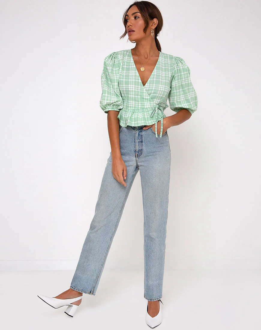 Amiya Top in Table Cloth Neo Mint - Image 4