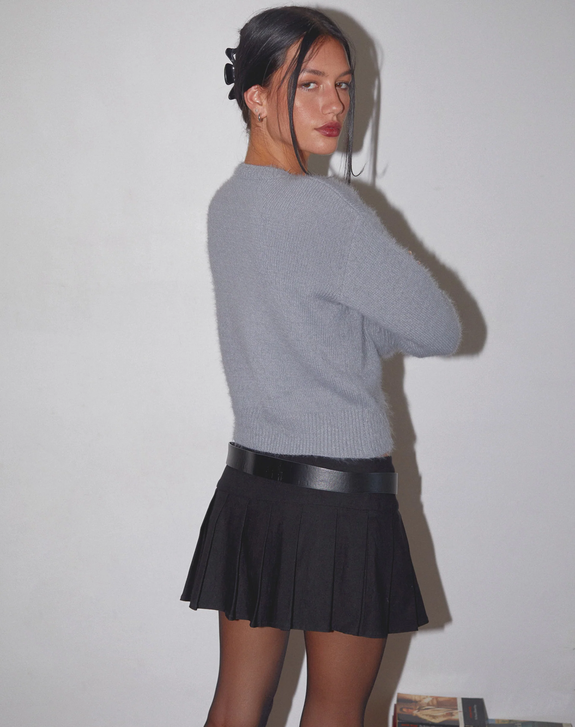 Audrina Cardigan in Fluffy Knit Grey - Image 4