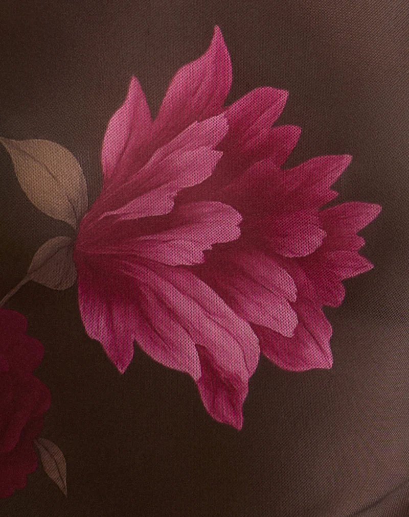 Balsa One Shoulder Top in Brown with Pink Flower Print - Image 6