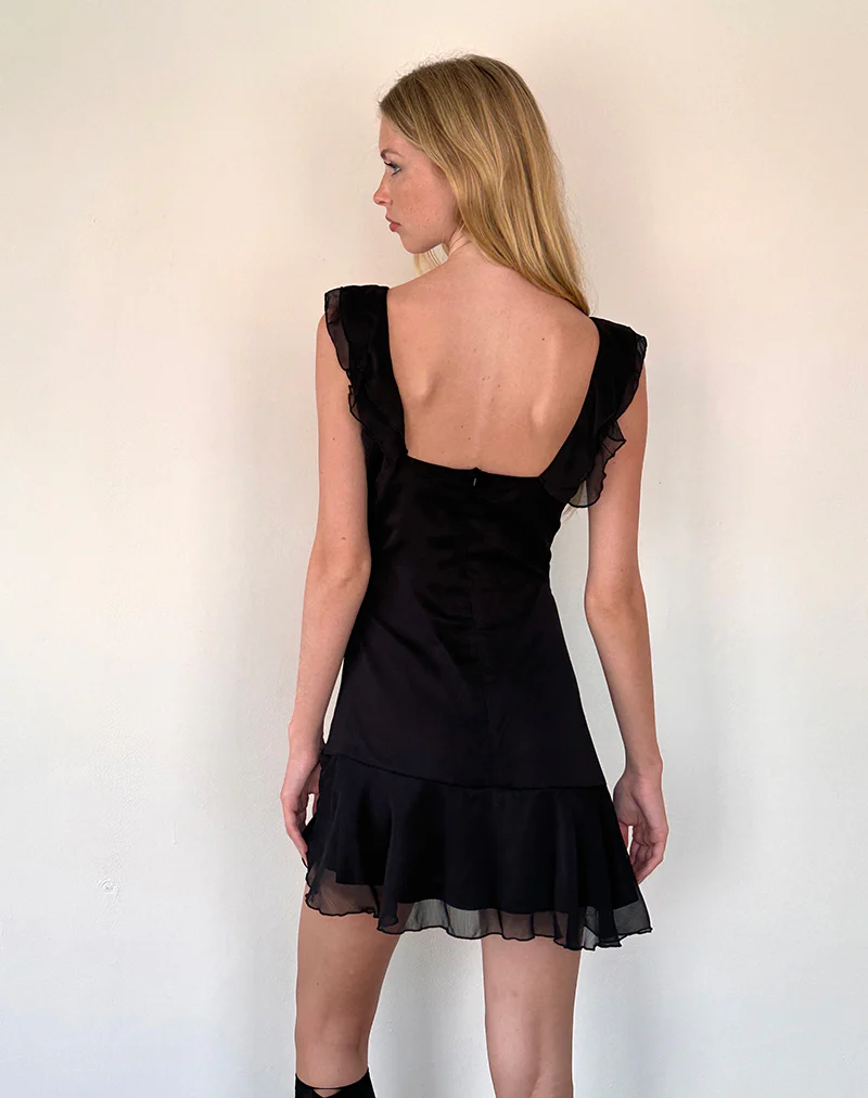 Binita Mini Dress in Chiffon Black - Image 4