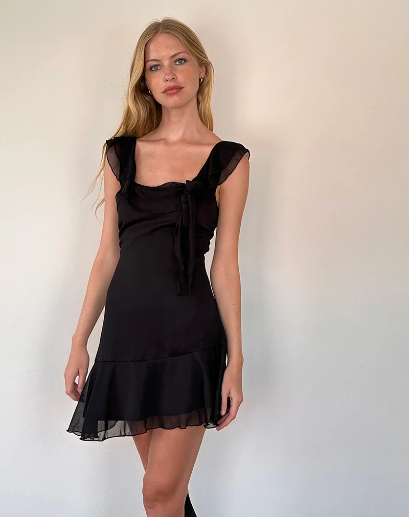 Binita Mini Dress in Chiffon Black - Image 5