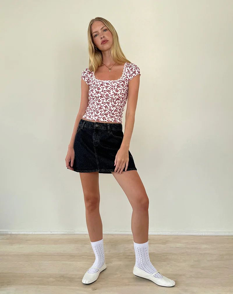 Bovillo Top in Summer Strawberry Off White - Image 3