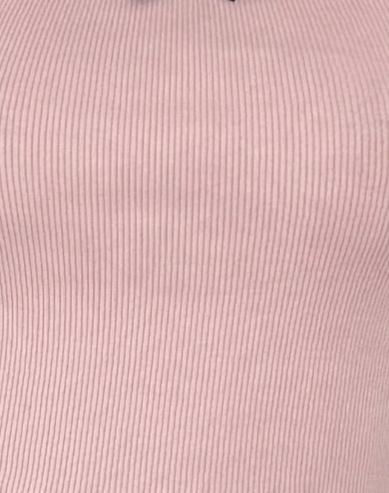 Bovita Long Sleeve Ribbed Top in Pink Lady with Black Lace - Image 5