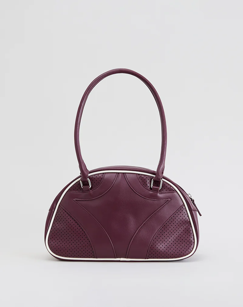 Bowler Bag in Cream and Burgundy - Image 3