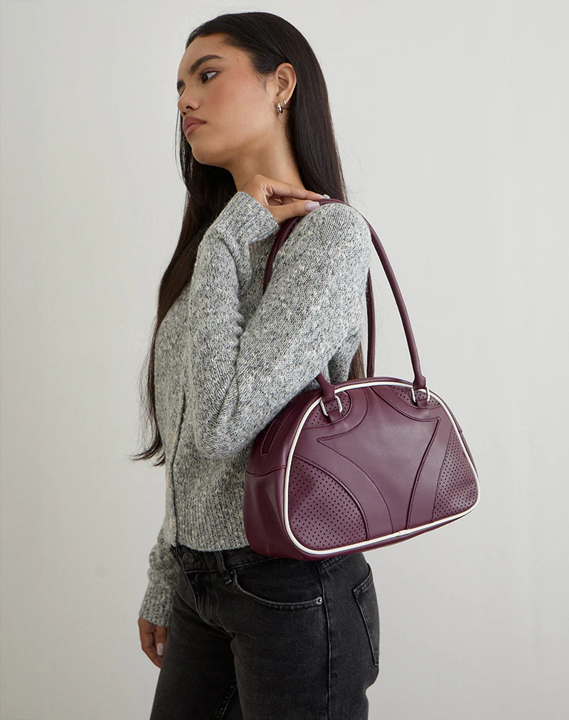 Bowler Bag in Cream and Burgundy - Image 5