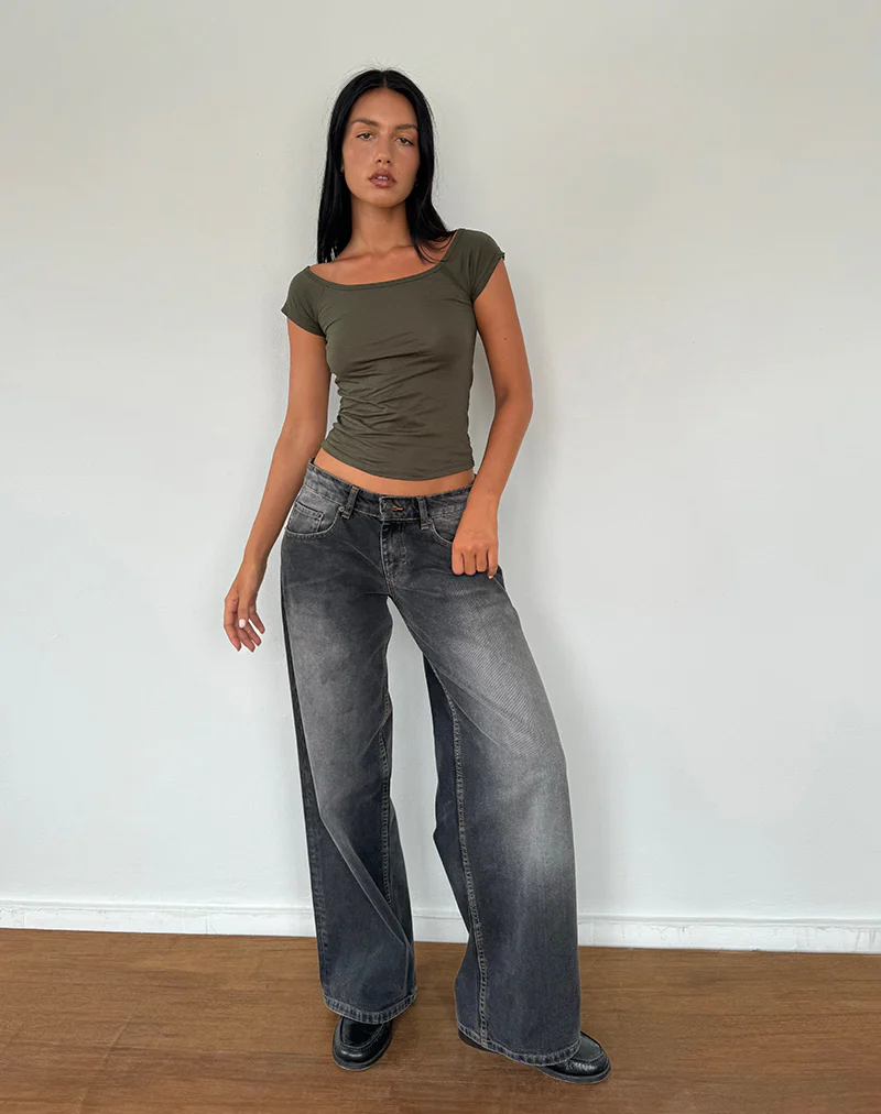 Charya Off The Shoulder Top in Olive - Image 3