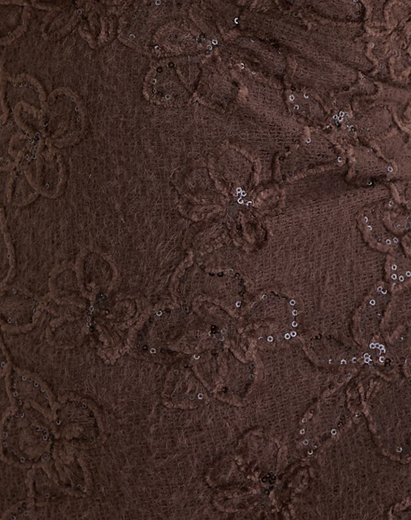 Codami Halterneck Mini Dress in Sequin Knit Dark Brown - Image 7