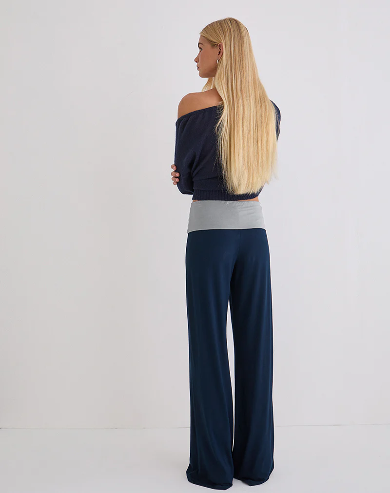 Coreta Foldover Trouser in Navy Grey Combination - Image 3