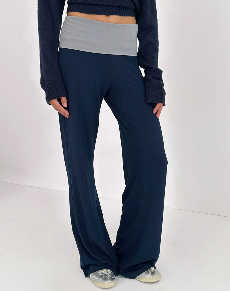 Coreta Foldover Trouser in Navy Grey Combination - Image 4