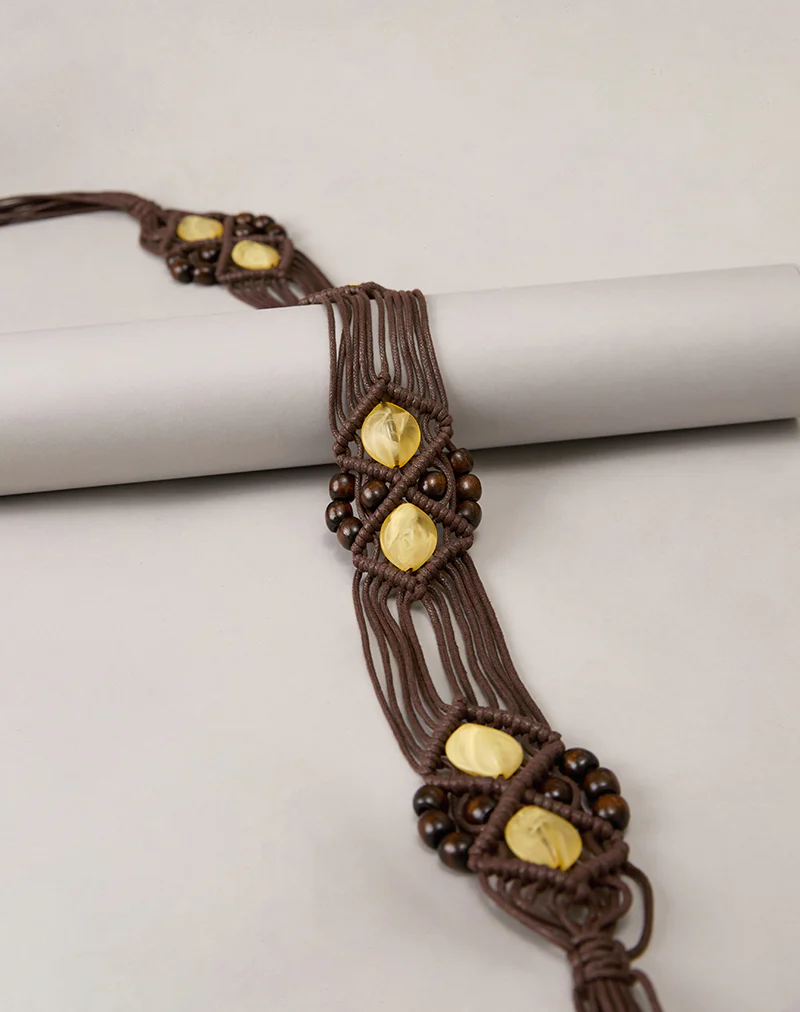 Danta Belt in Brown with Yellow Beads - Image 4
