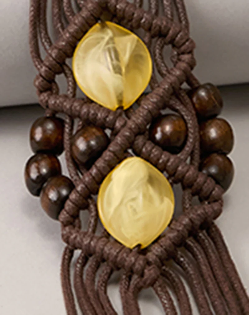 Danta Belt in Brown with Yellow Beads - Image 6