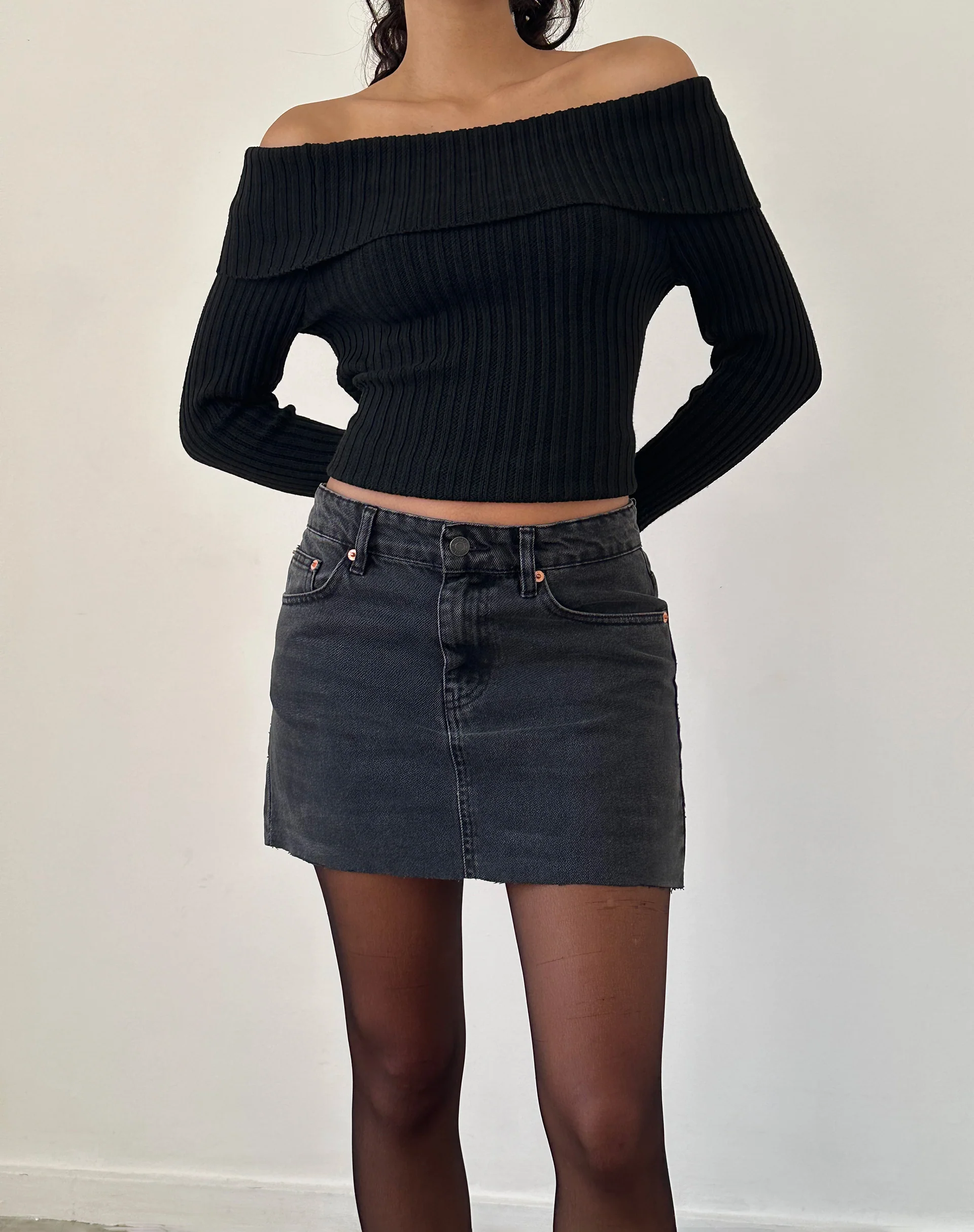 Denim Mini Skirt in Vintage Black - Image 3