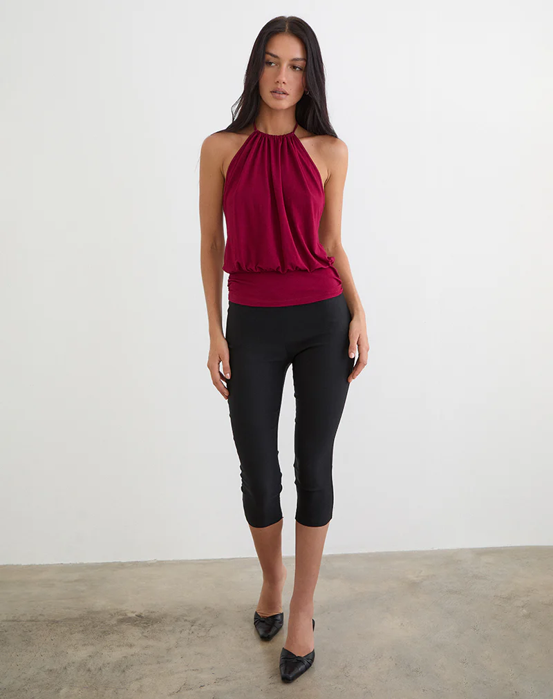 Diraka High Neck Top in Rayon Jersey Burgundy - Image 4