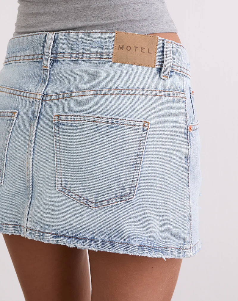 Distressed Mini Skirt in Blue Bleach - Image 4