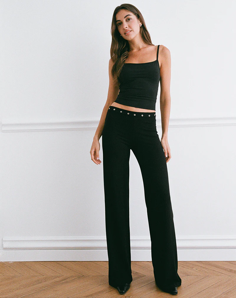 Dorala Low Rise Trousers with Eyelets in Black - Image 3