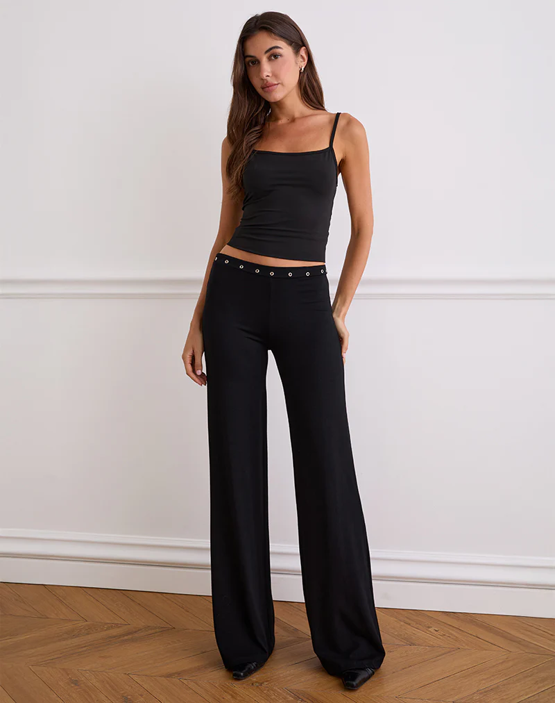 Dorala Low Rise Trousers with Eyelets in Black - Image 5