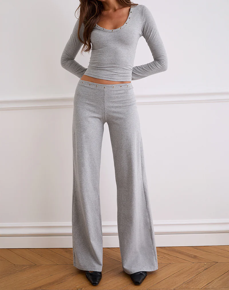 Dorala Low Rise Trousers with Eyelets in Grey Marl - Image 3