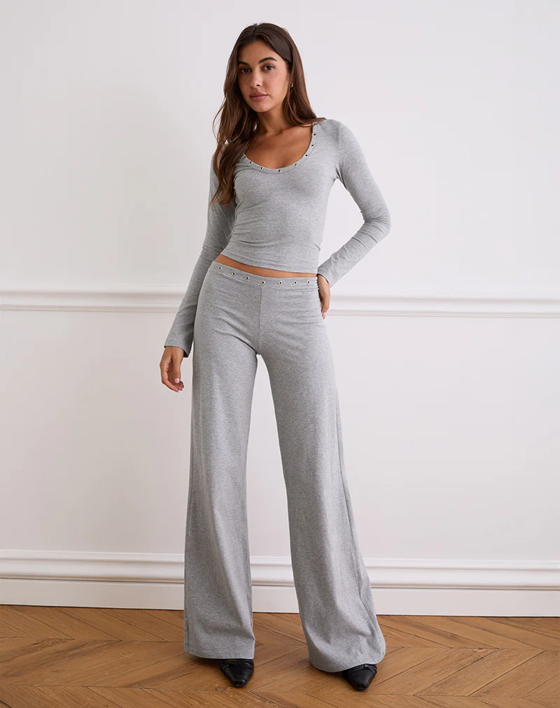 Dorala Low Rise Trousers with Eyelets in Grey Marl - Image 4