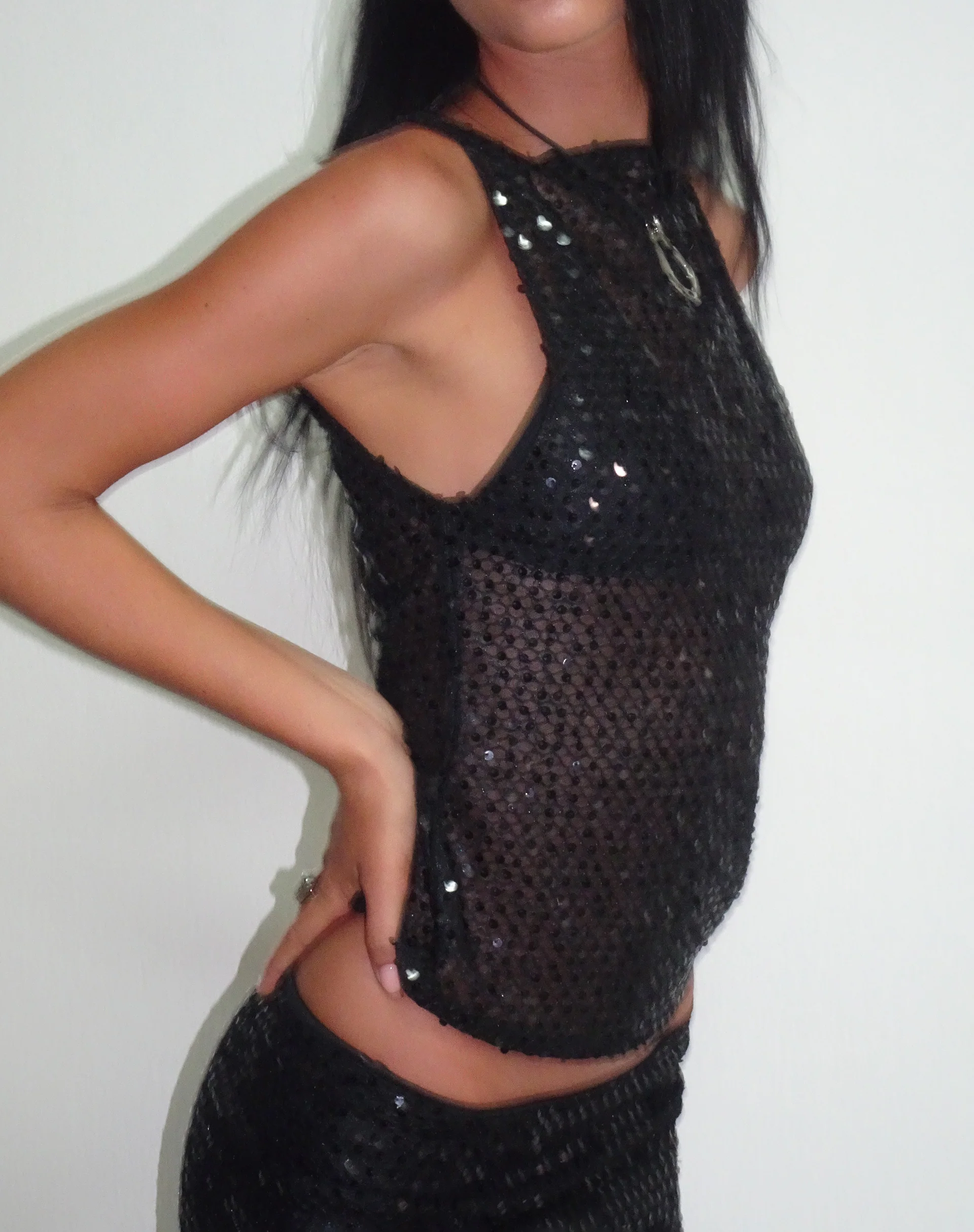 Dudley Vest Top in Sequin Knit Black - Image 7