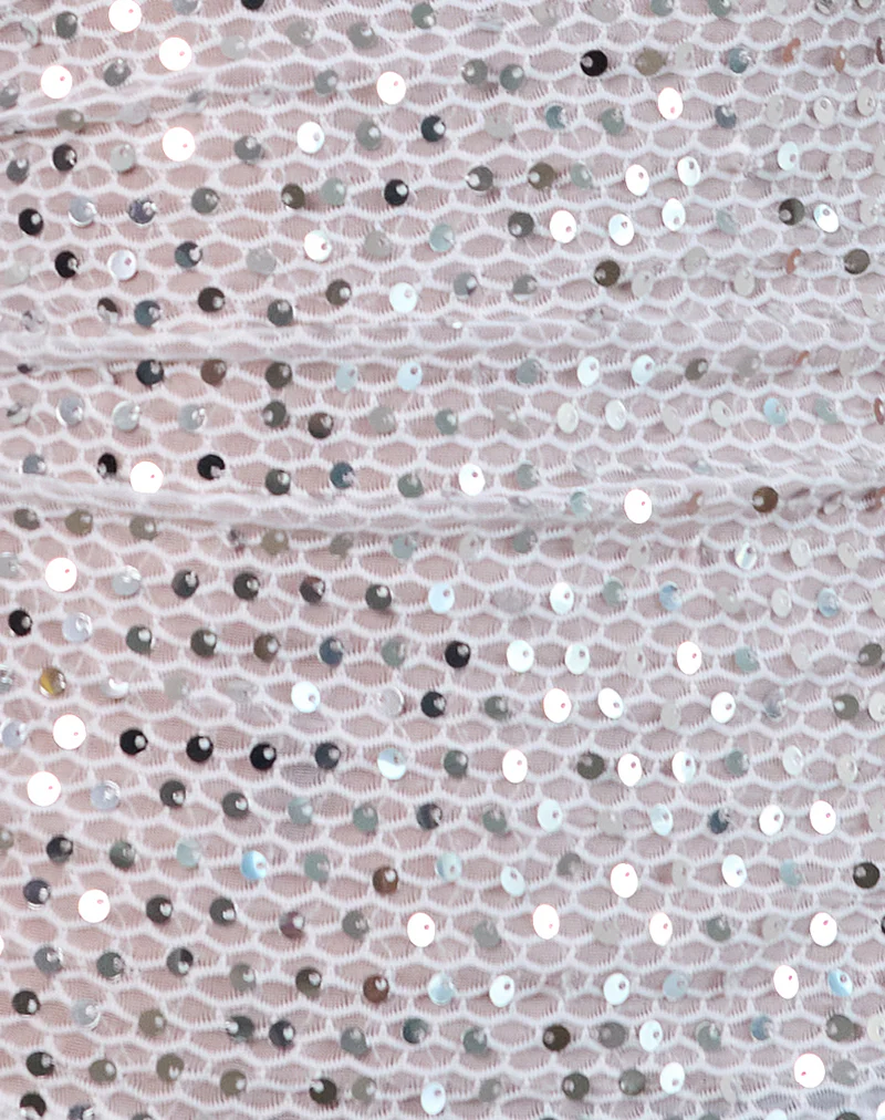 Dudley Vest Top in Sequin Knit Silver - Image 6