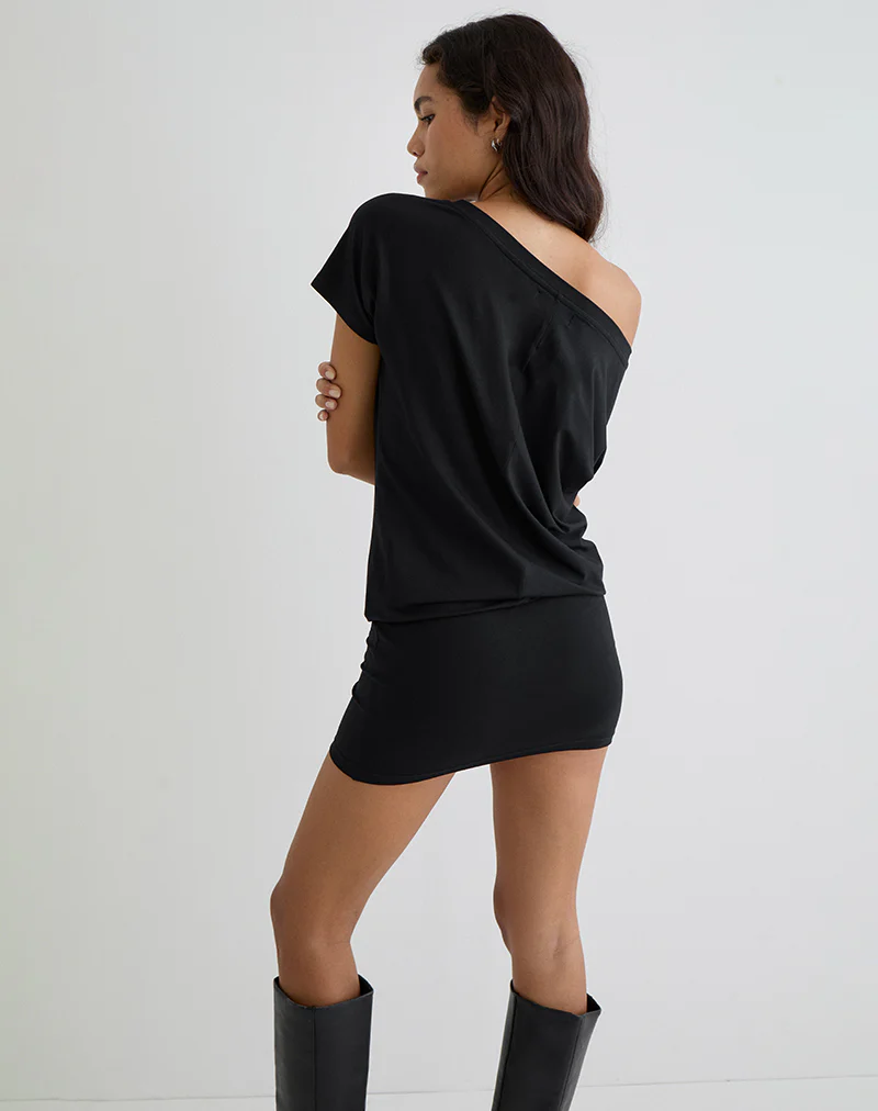 Edwina Off The Shoulder Mini Dress in Black - Image 4