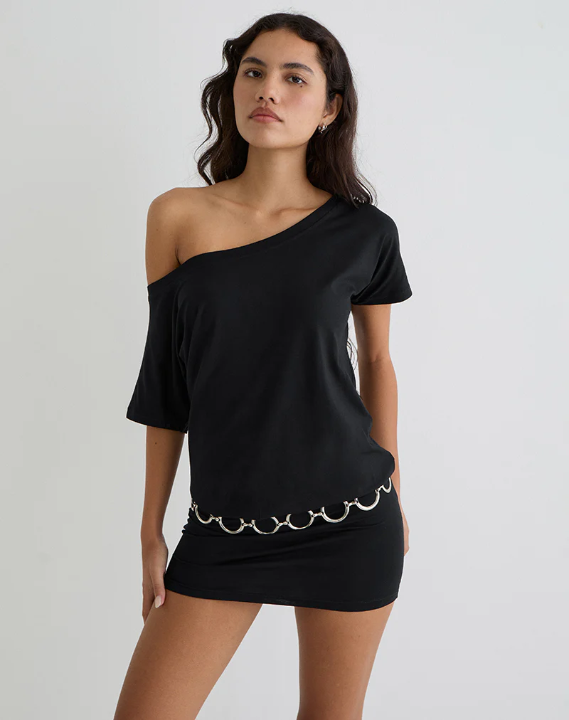 Edwina Off The Shoulder Mini Dress in Black - Image 5