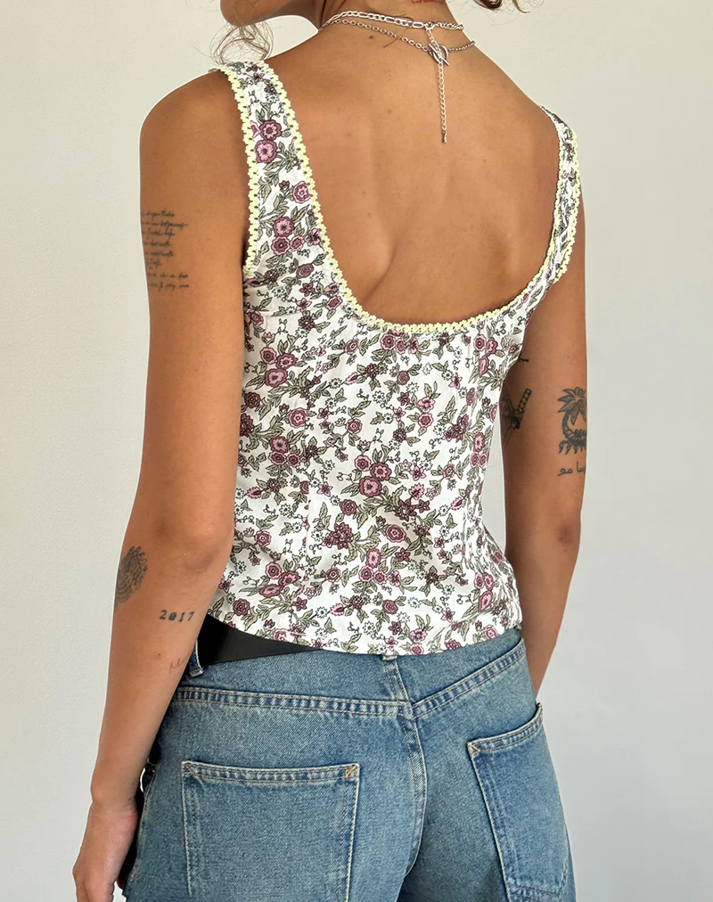 Esau Tie Front Top in Vintage Bloom Ivory - Image 5