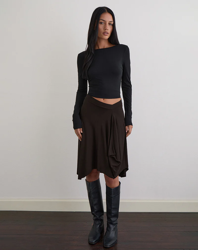 Esmeray Midi Skirt in Chocolate Brown - Image 3