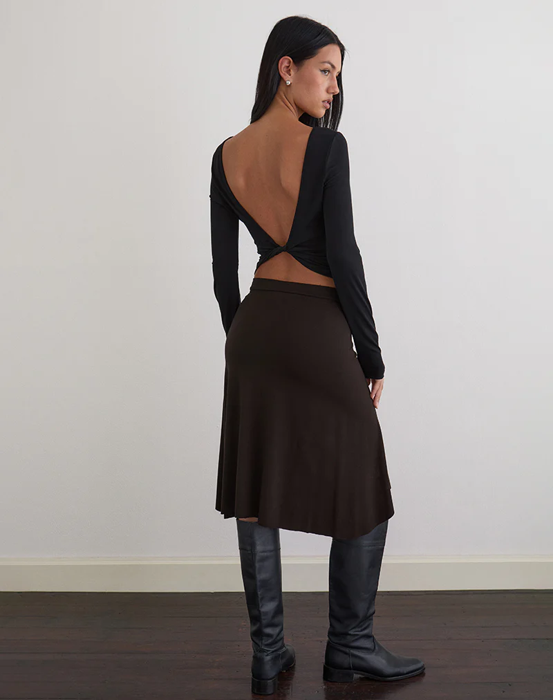 Esmeray Midi Skirt in Chocolate Brown - Image 4