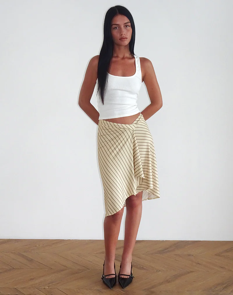 Esmeray Midi Skirt in Yellow Diagonal Stripe - Image 3