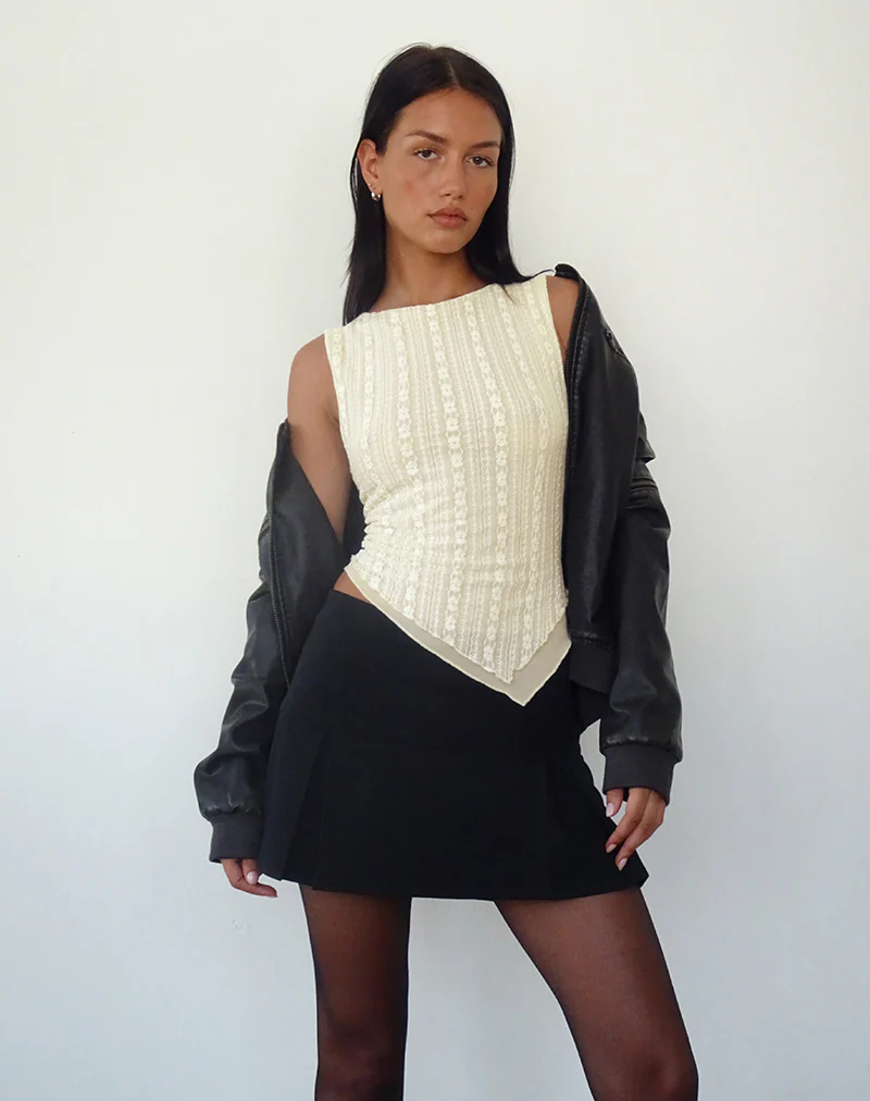 Etta Double Layered Lace Vest Top in Cream - Image 3