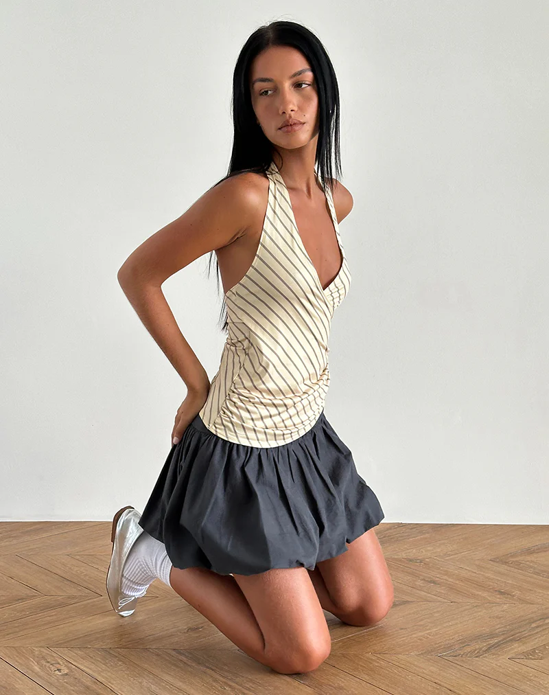 Fayez Slinky Top in Yellow Diagonal Stripe - Image 4