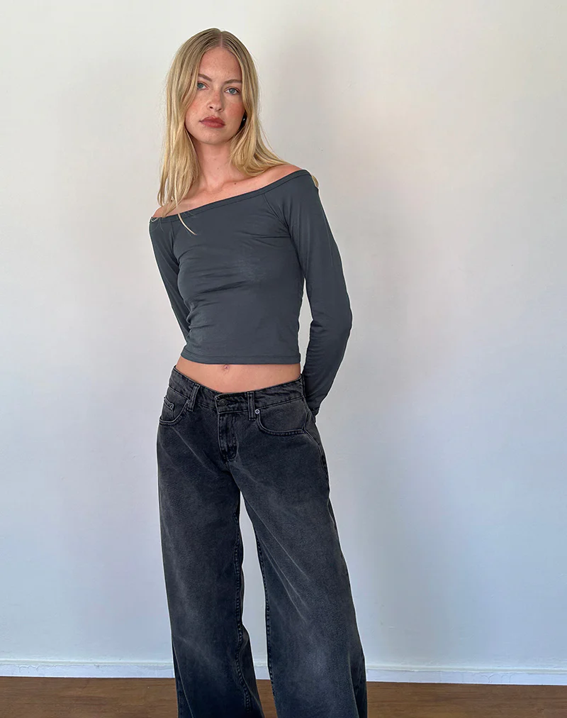 Gavya Long Sleeve Bardot Top in Ocean Storm Jersey - Image 4