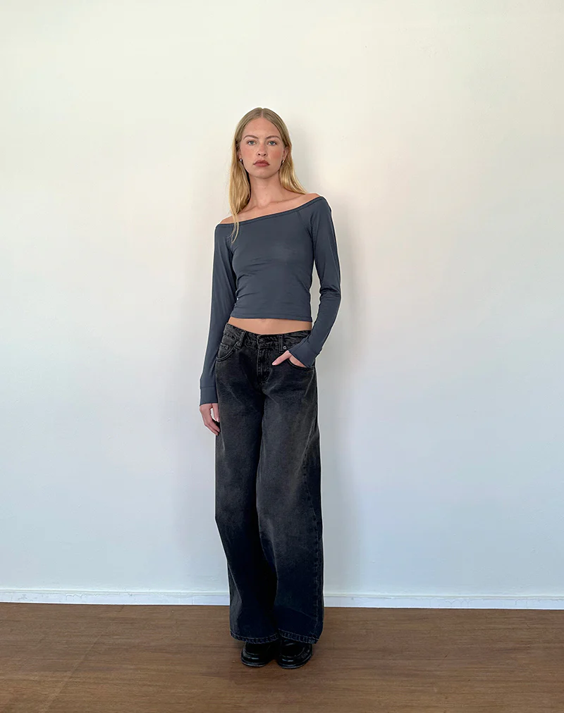 Gavya Long Sleeve Bardot Top in Ocean Storm Jersey - Image 5