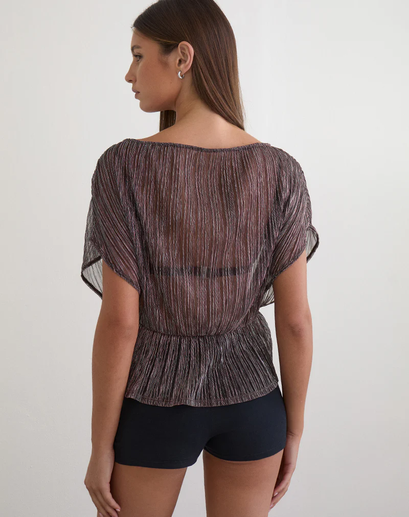 Hayba Drape Top in Plisse Brown - Image 5