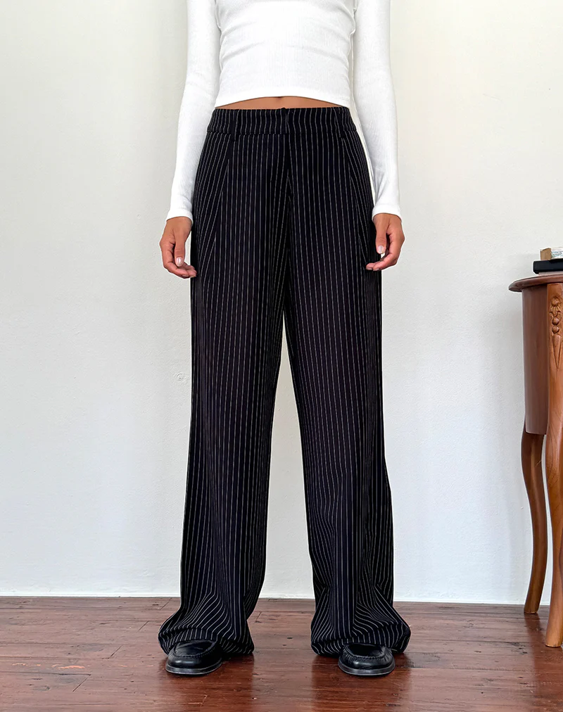 Hondra Trousers in Pinstripe Black - Image 4