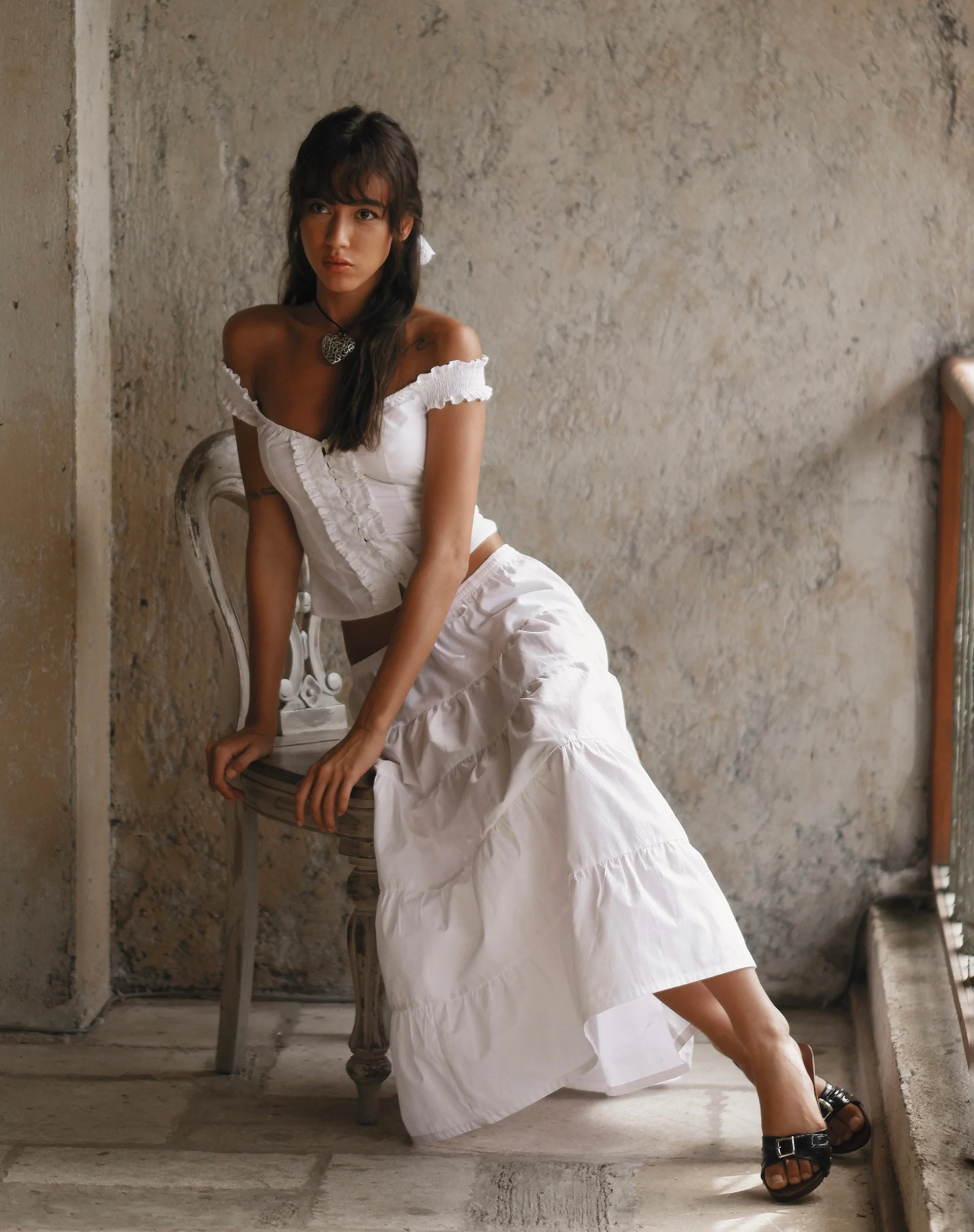 Izumi Tiered Midi Skirt in Poplin White - Image 4