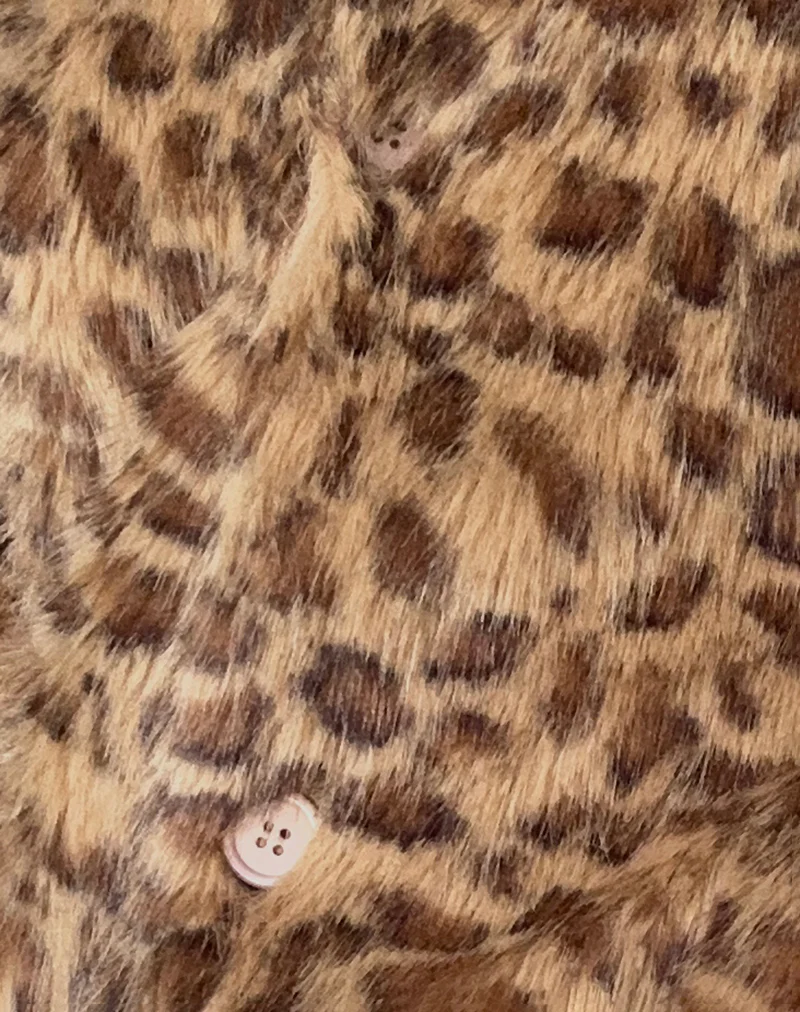 Joji Crop Faux Fur Jacket in Brown Leopard - Image 7