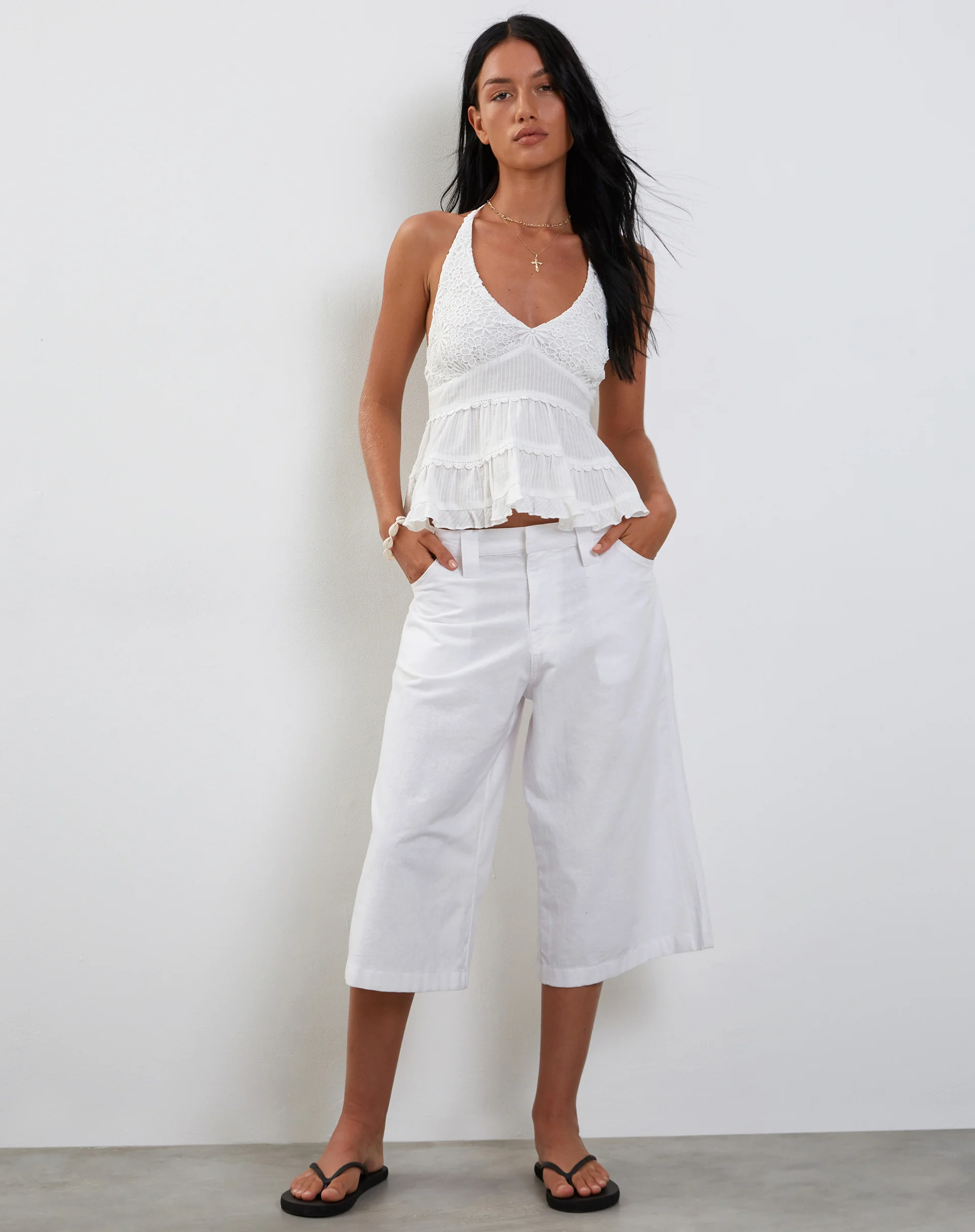 Juanita Frill Halterneck Top in Crochet White - Image 5