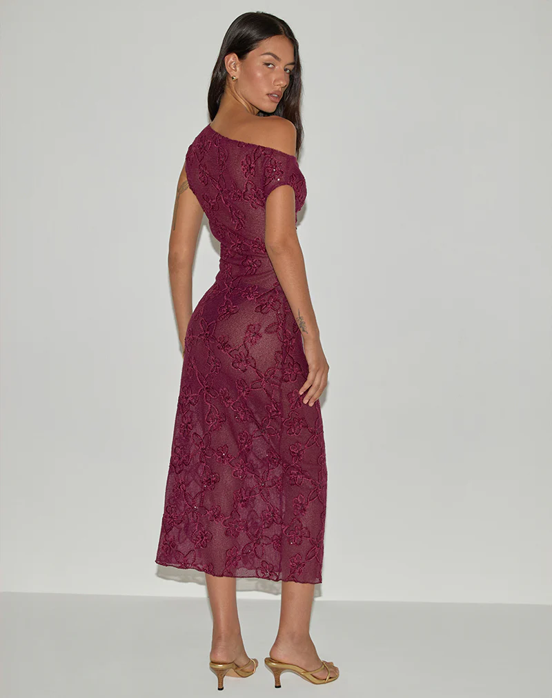 Kaido Midi Dress in Sequin Knit Burgundy - Image 4