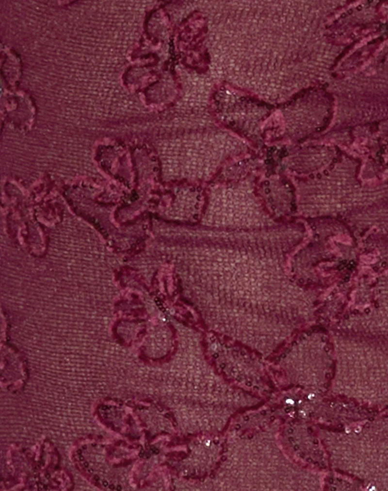 Kaido Midi Dress in Sequin Knit Burgundy - Image 5