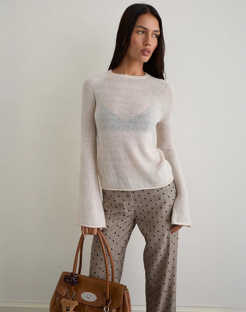 Kaleo Roll Edge Jumper in Knit Ecru - Image 6