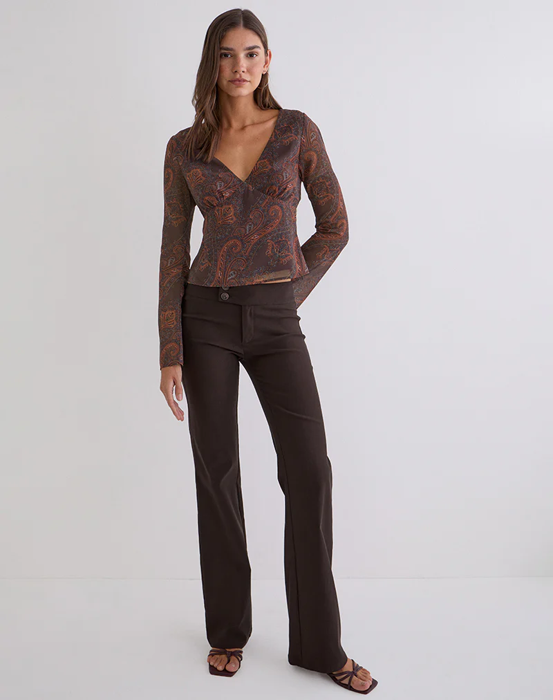 Karilo Long Sleeve Top in Chiffon Royal Paisley Burgundy - Image 3
