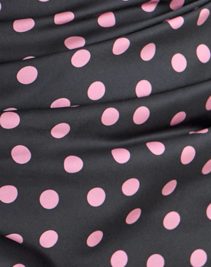 Kavra Scarf in Black Satin Scattered with Pink Polka - Image 4