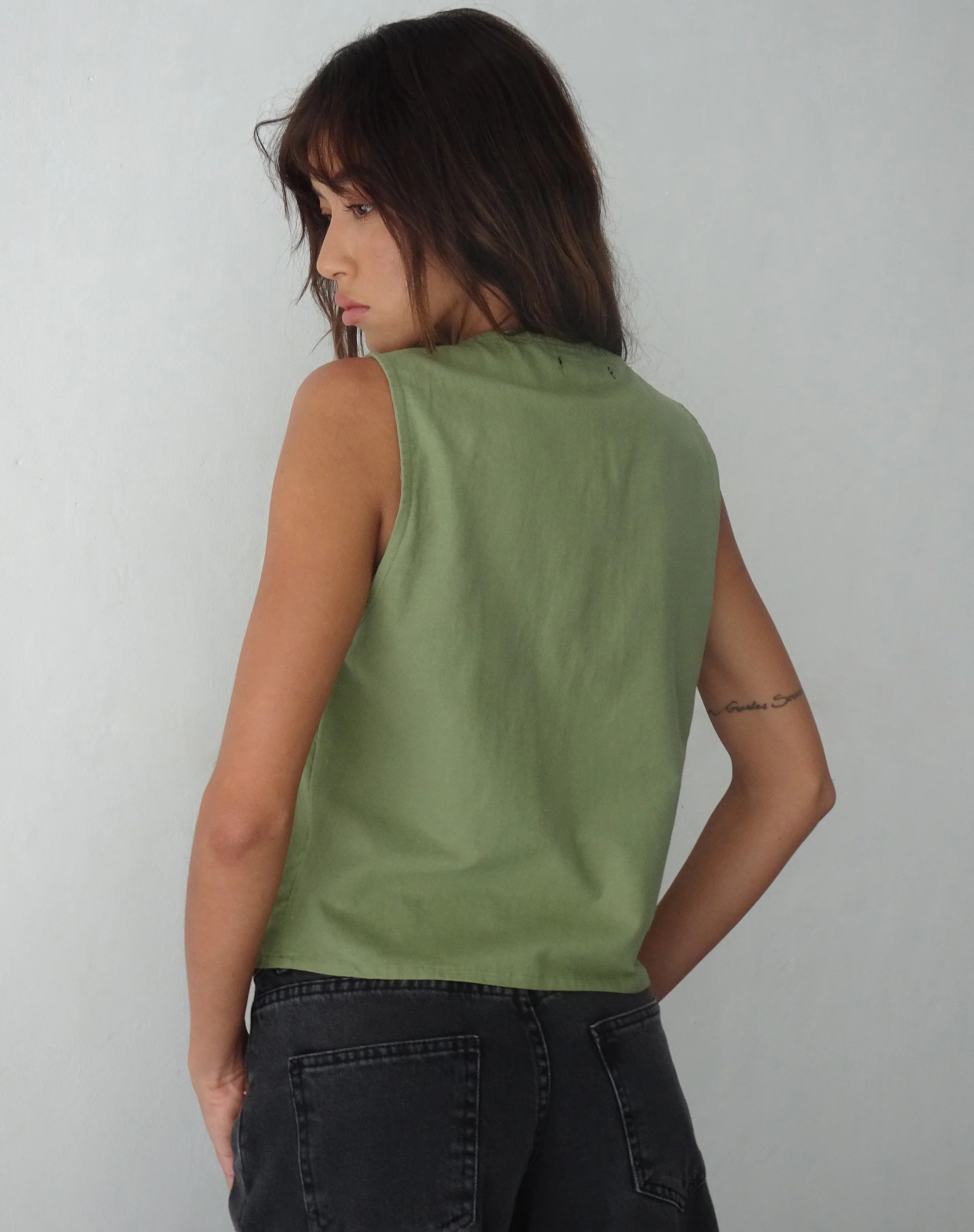 Kayve Tie Front Top in Dark Sage - Image 3