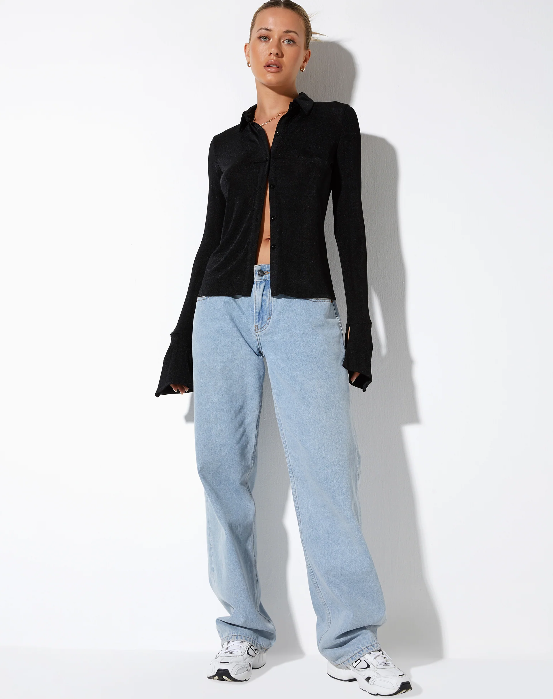 Keani Long Sleeve Shirt in Crepe Black - Image 3